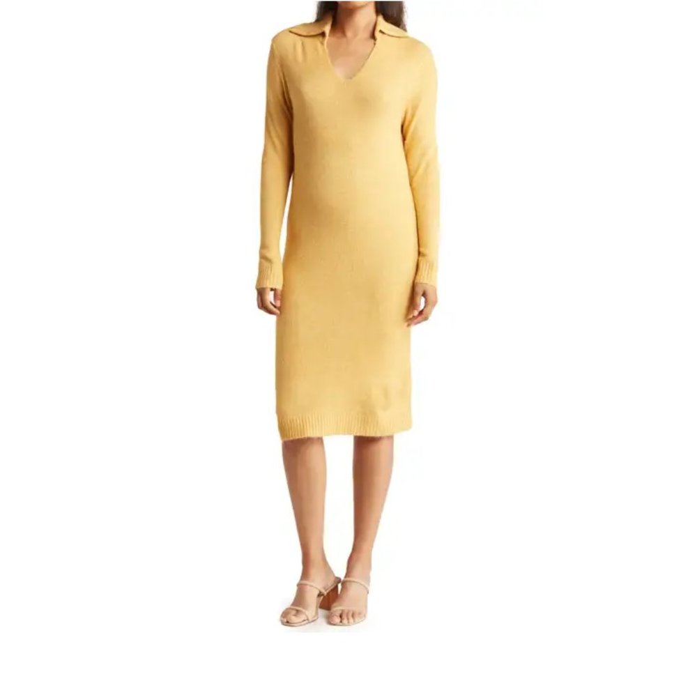 STITCHDROP Ribbed Collar Sweater Dress